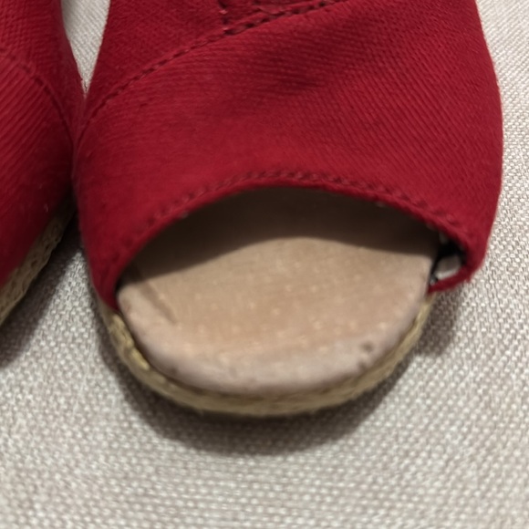 Toms Espadrille Wedge Peep Toe Sandals-Sz 9.5-Red Cotton Cloth - Picture 11 of 16